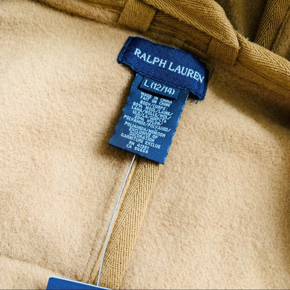 NWT Ralph Lauren Wool Blend Toggle Hooded Poncho Top Camel Color Girl Large - Picture 4 of 6